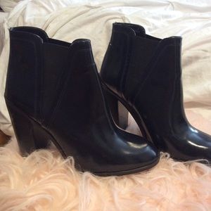 Navy patent booties